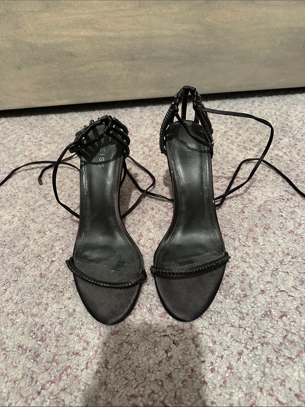 Reiss Black Strappy Beaded Women's Heeled Sandals